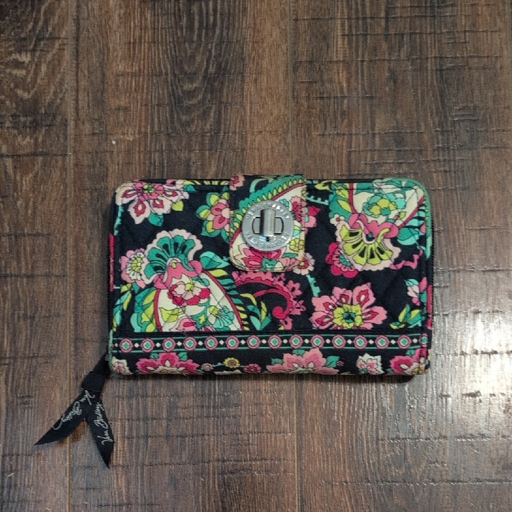 Vera Bradley Floral Wallet - Black, Pink, Green